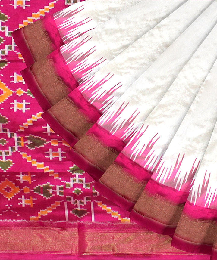 White pink silk handloom pochampalli ikkat saree