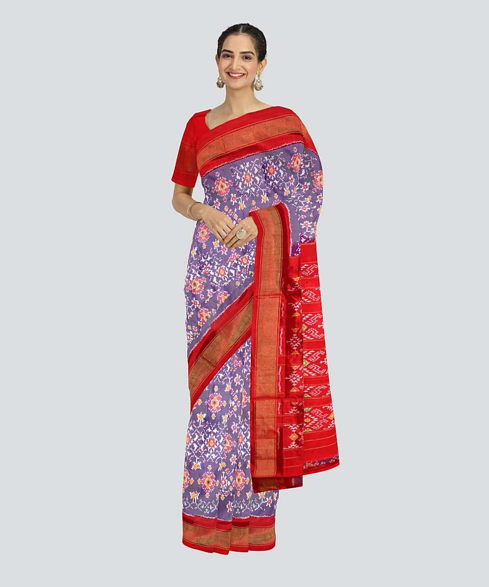 Lavender red silk handloom pochampalli ikkat saree