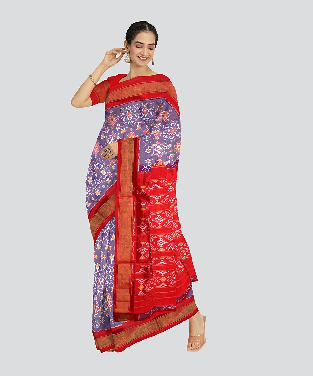 Lavender red silk handloom pochampalli ikkat saree