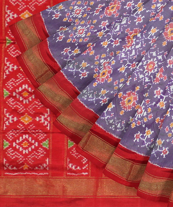 Lavender red silk handloom pochampalli ikkat saree