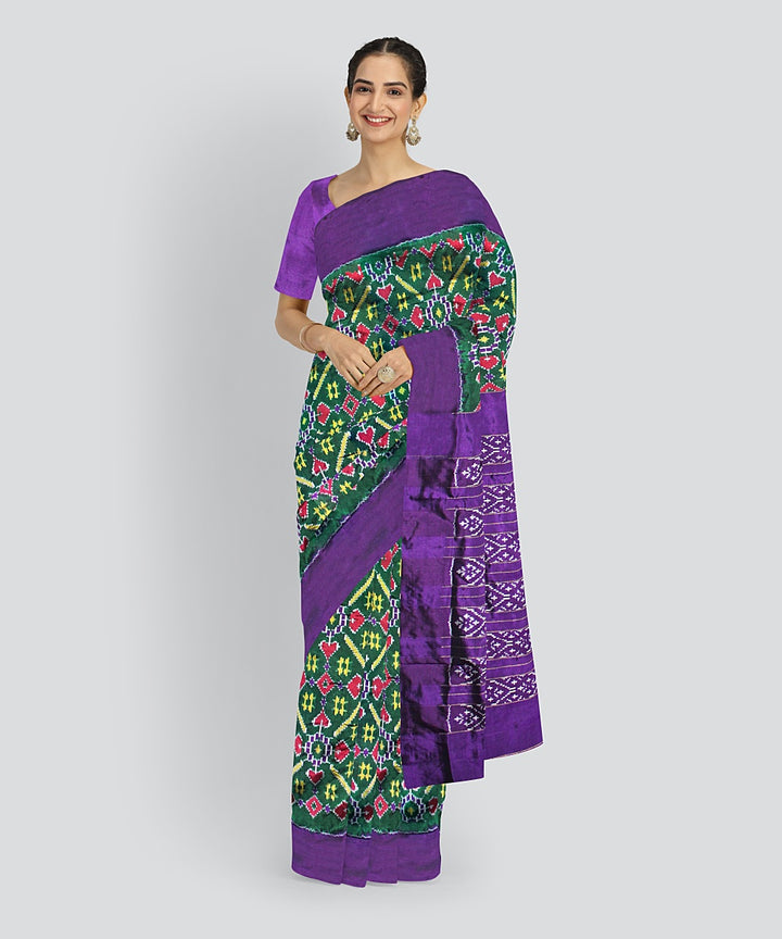 Dark green purple silk handloom pochampalli ikkat saree