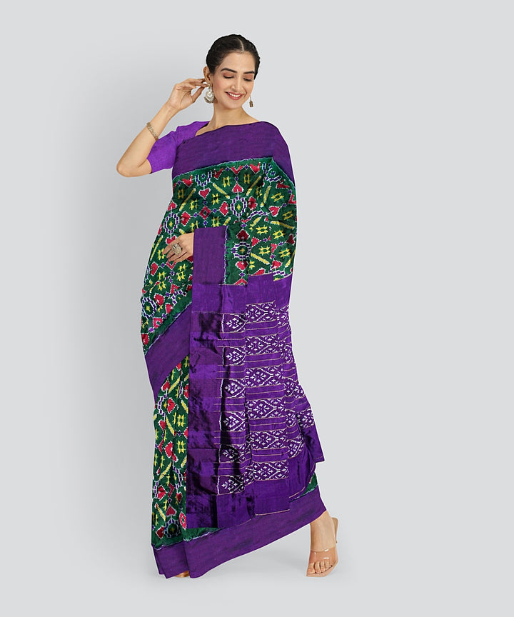 Dark green purple silk handloom pochampalli ikkat saree