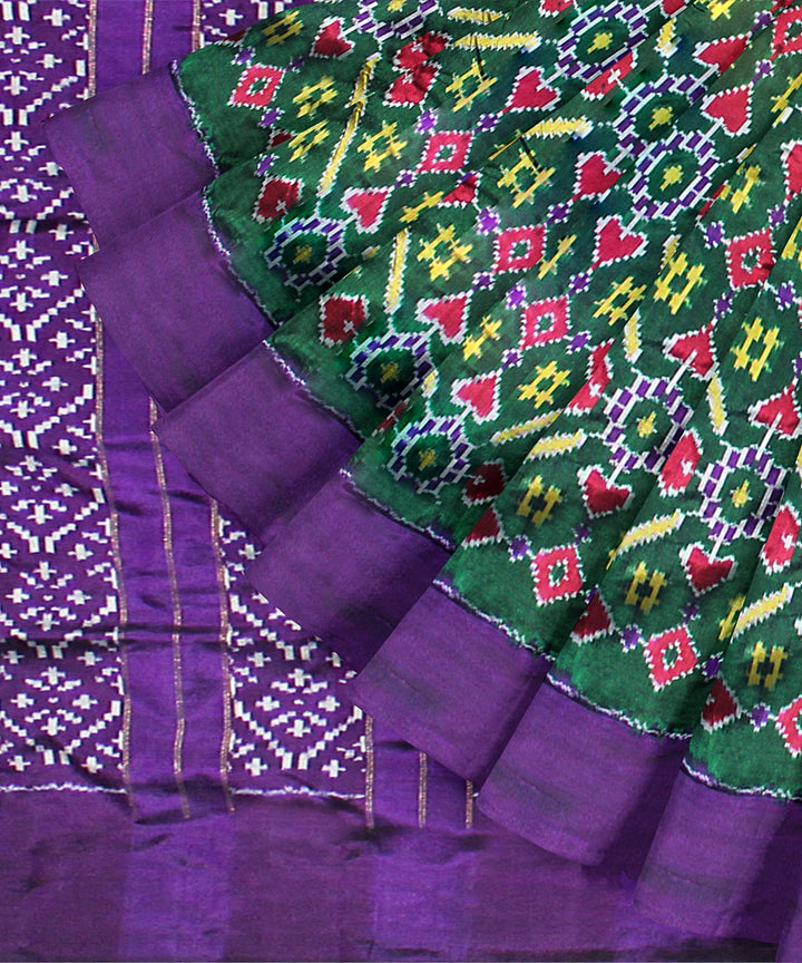 Dark green purple silk handloom pochampalli ikkat saree