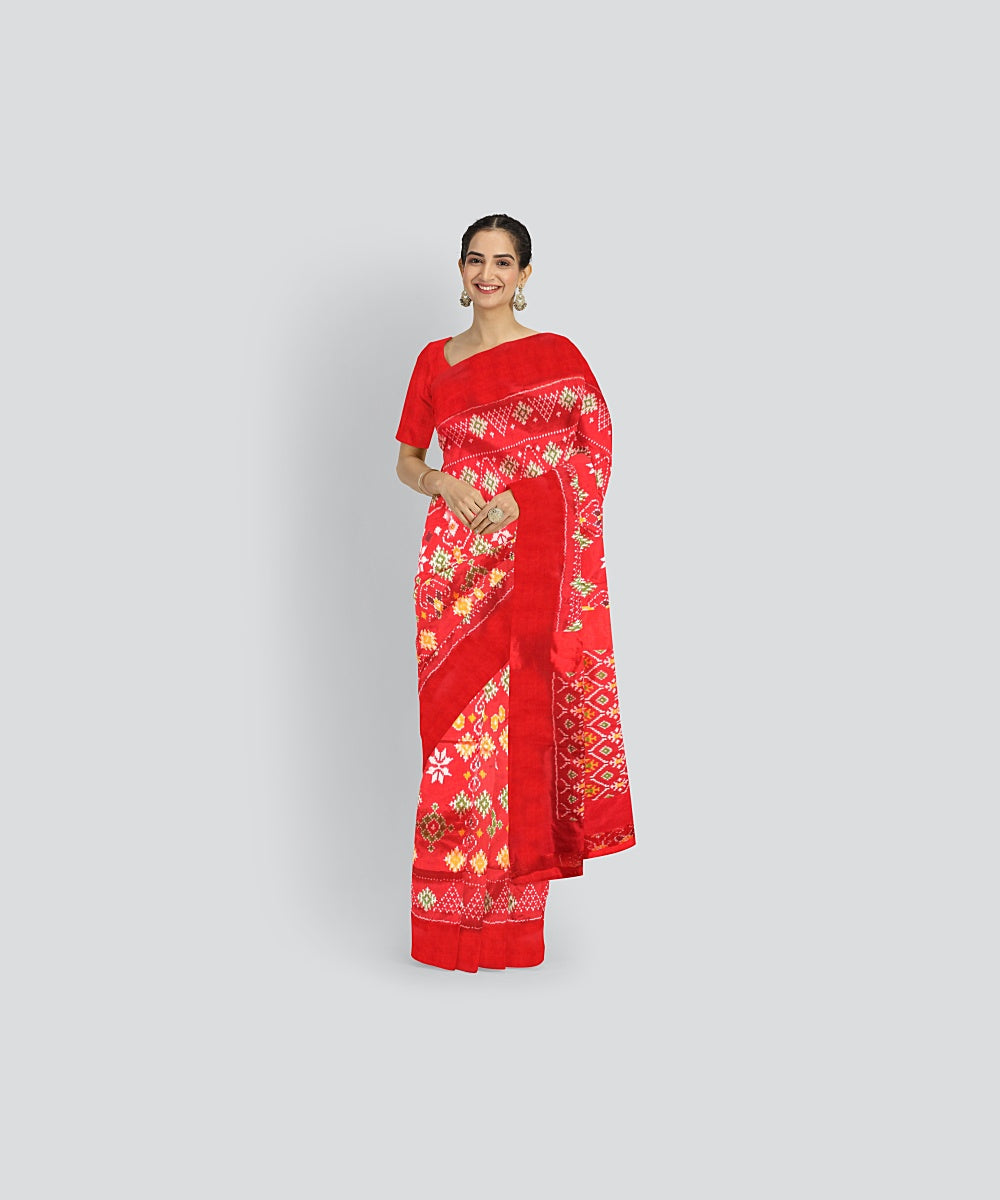 Multicolor red silk handloom pochampalli ikkat saree
