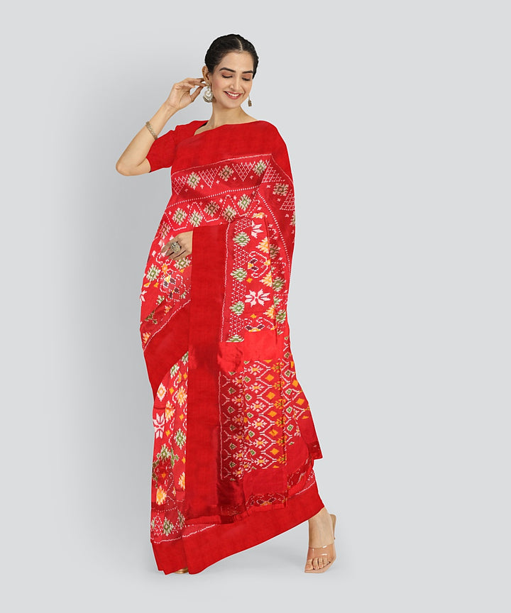 Multicolor red silk handloom pochampalli ikkat saree