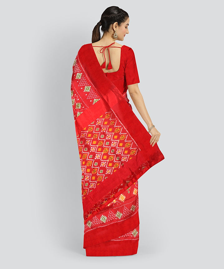 Multicolor red silk handloom pochampalli ikkat saree