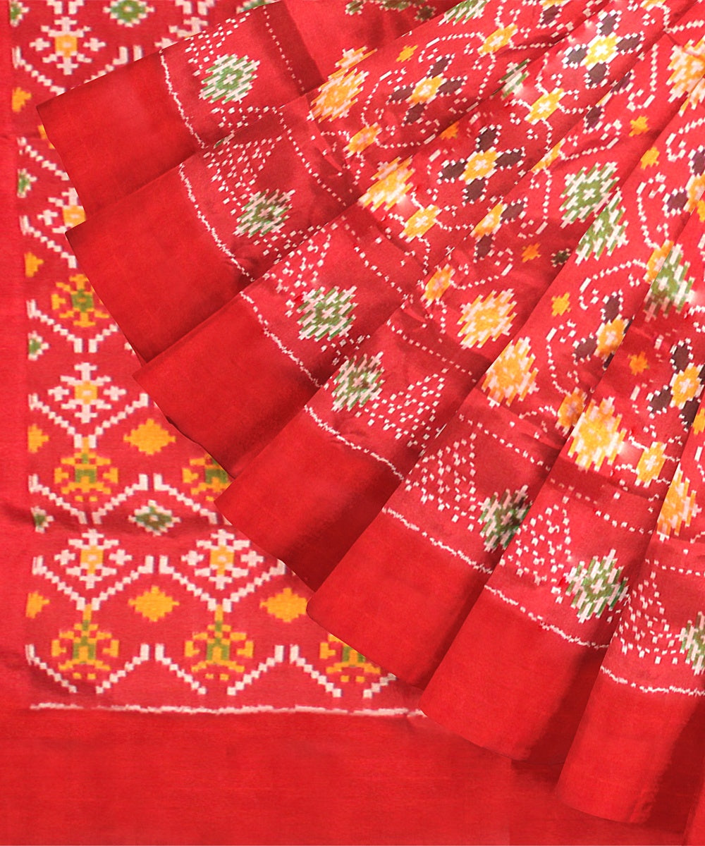 Multicolor red silk handloom pochampalli ikkat saree