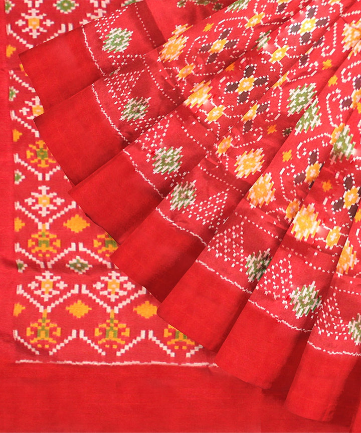 Multicolor red silk handloom pochampalli ikkat saree