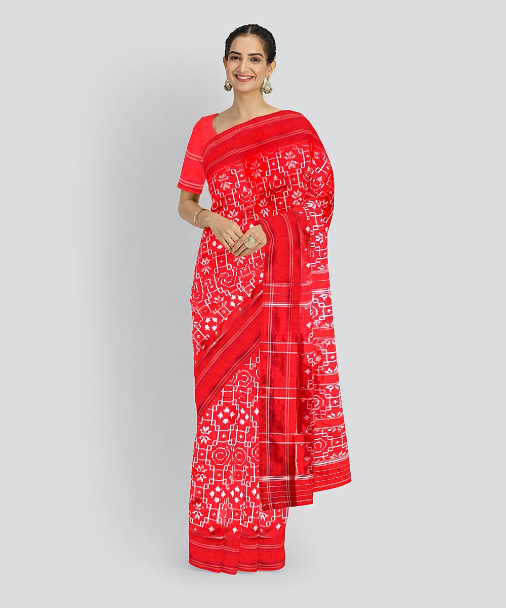 Red white silk handloom pochampalli ikkat saree