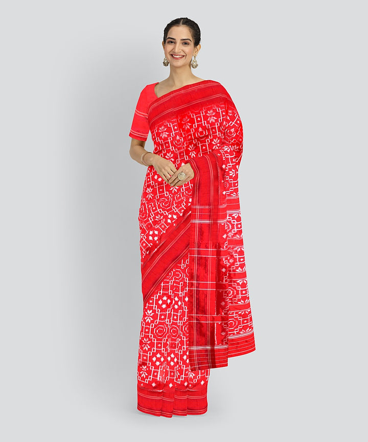 Red white silk handloom pochampalli ikkat saree