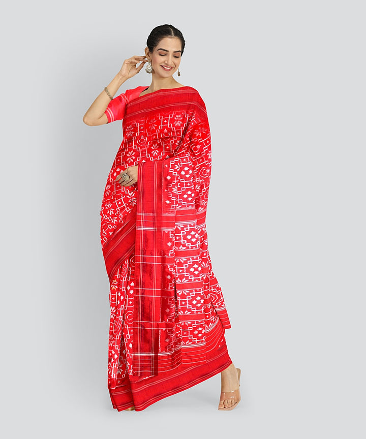 Red white silk handloom pochampalli ikkat saree