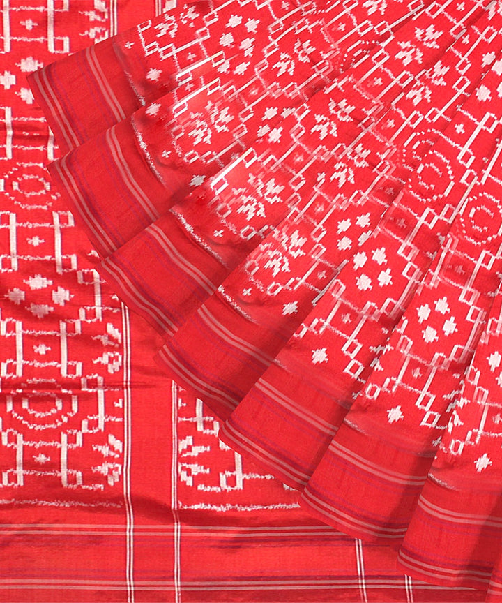 Red white silk handloom pochampalli ikkat saree