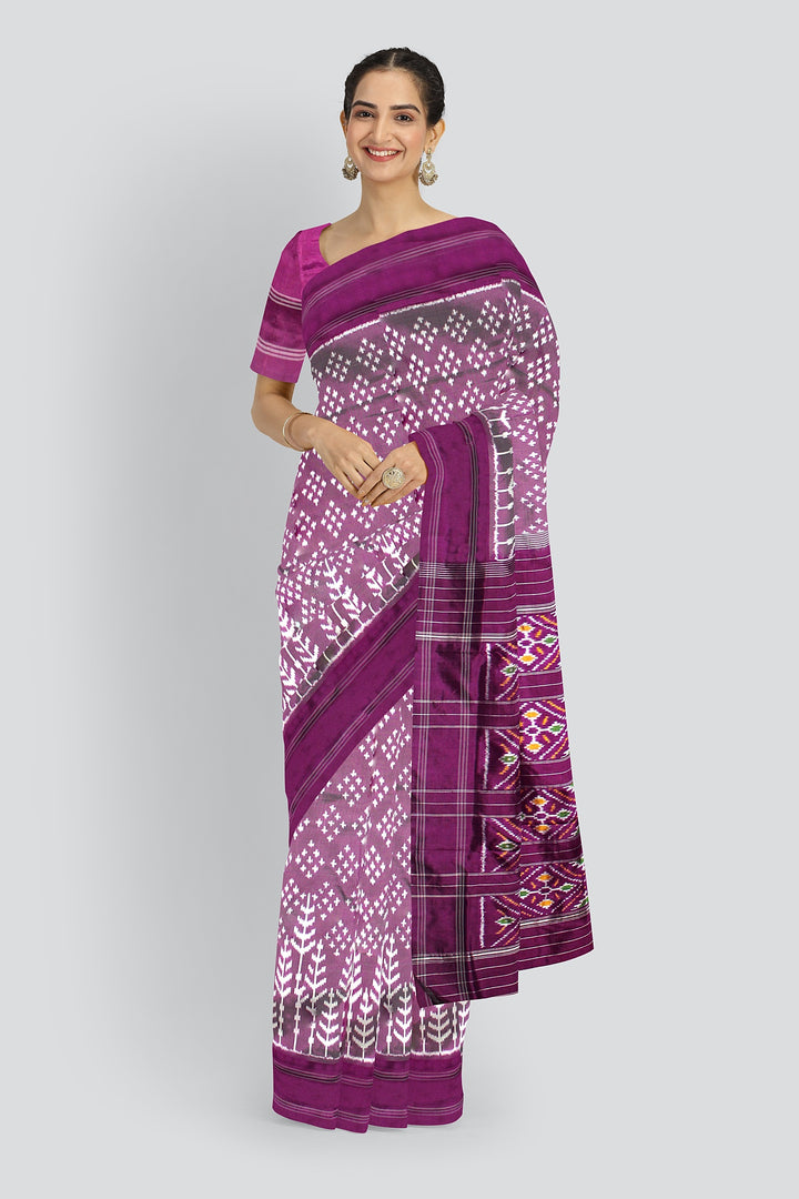 Purple white silk handloom pochampalli ikkat saree