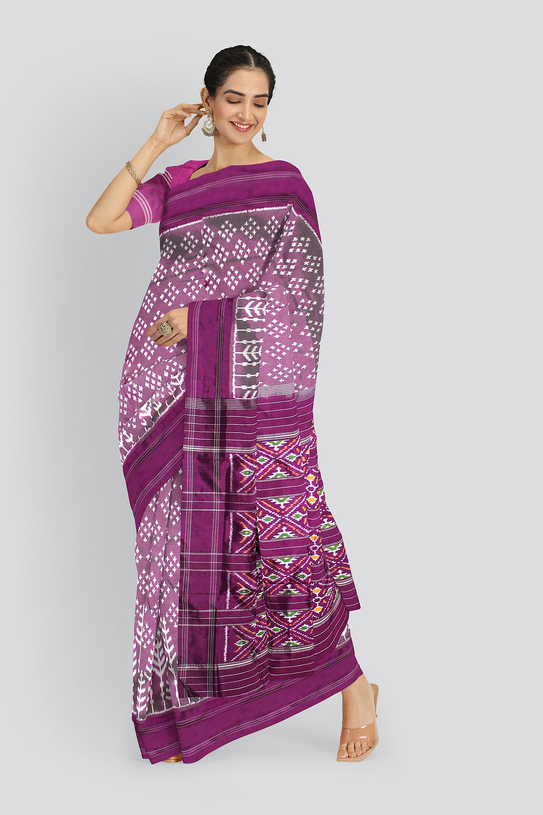 Purple white silk handloom pochampalli ikkat saree