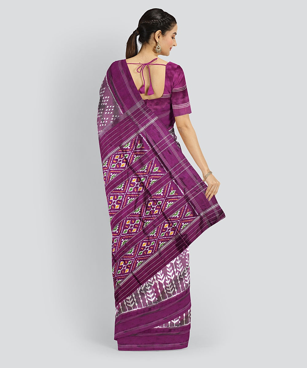 Purple white silk handloom pochampalli ikkat saree