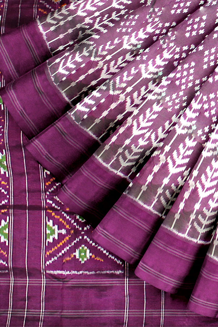 Purple white silk handloom pochampalli ikkat saree