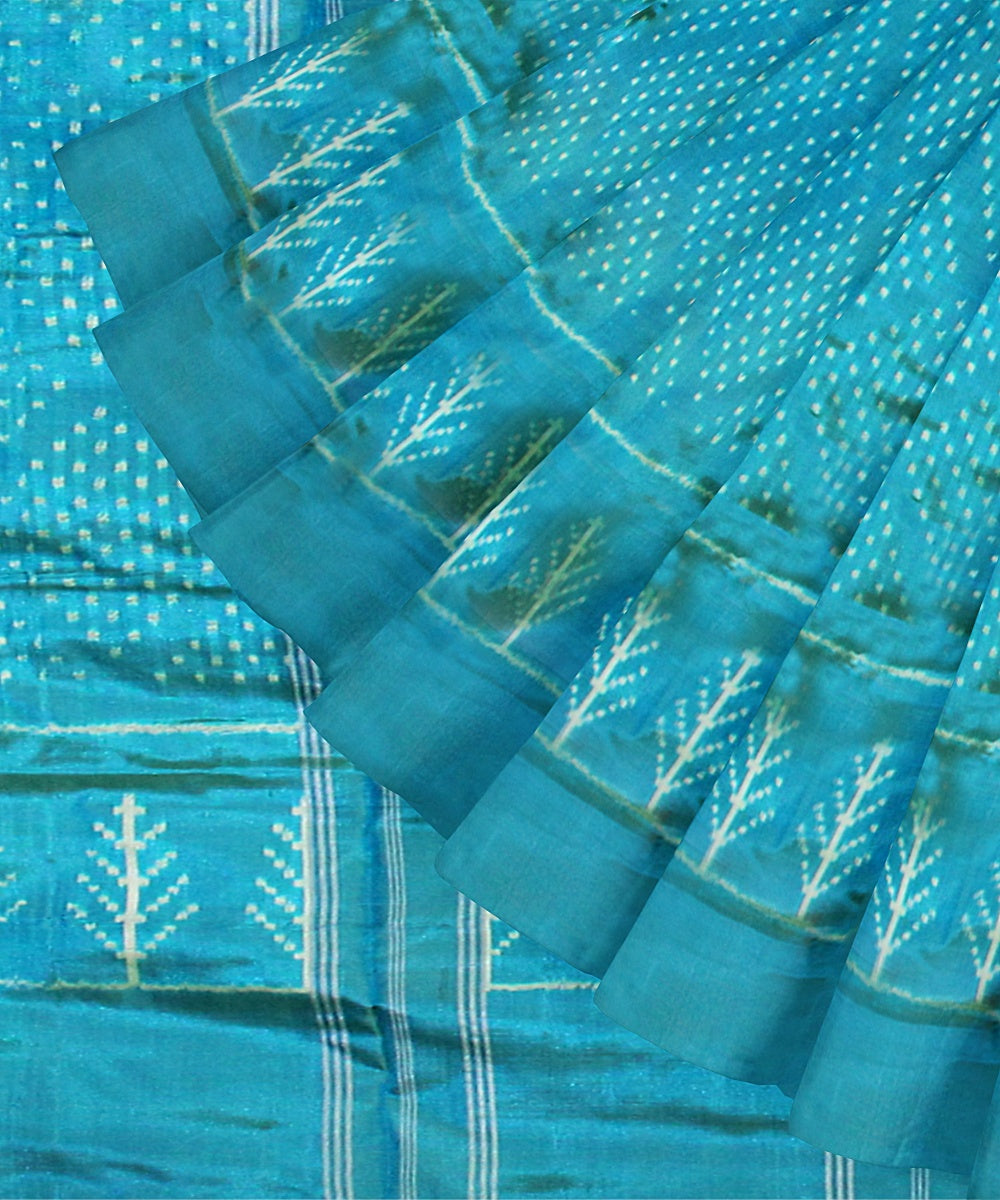 Teal green white silk handloom pochampalli ikkat saree