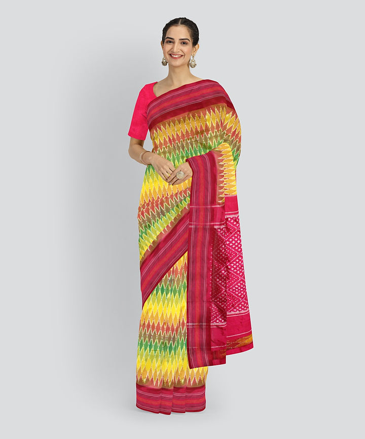 Multicolor pink silk handloom pochampalli ikkat saree