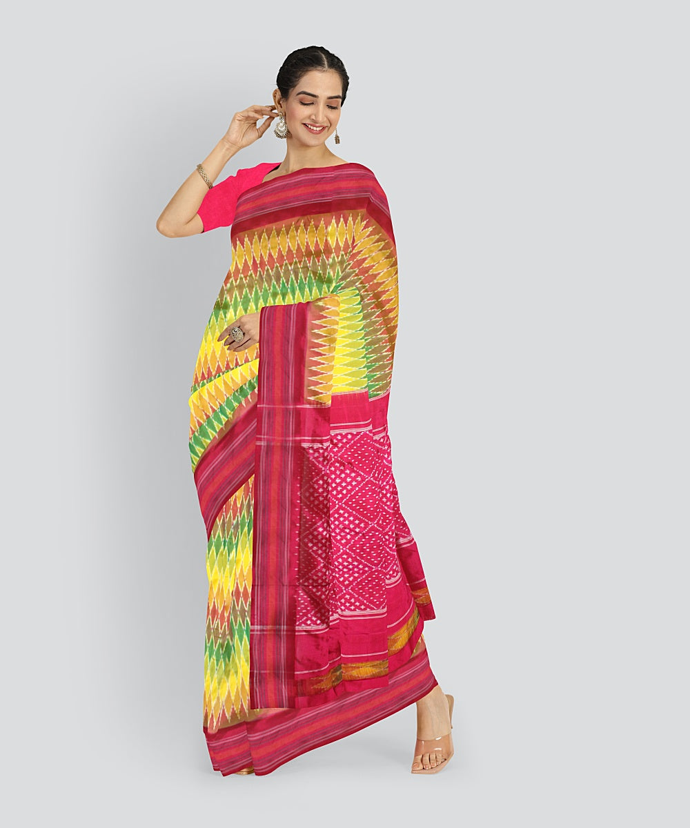 Multicolor pink silk handloom pochampalli ikkat saree