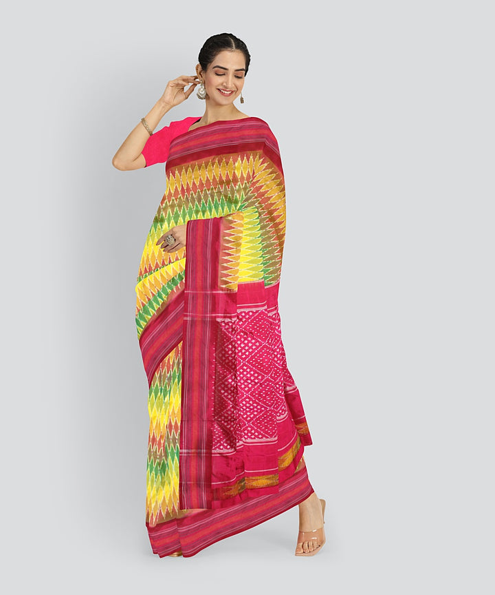 Multicolor pink silk handloom pochampalli ikkat saree