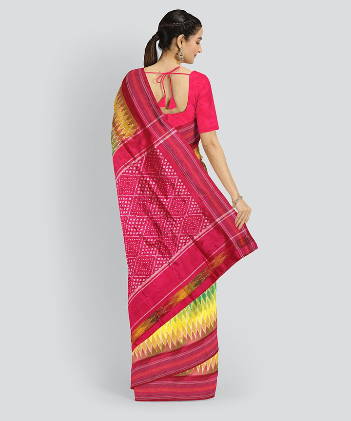 Multicolor pink silk handloom pochampalli ikkat saree