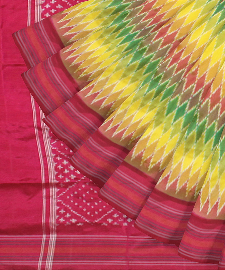 Multicolor pink silk handloom pochampalli ikkat saree