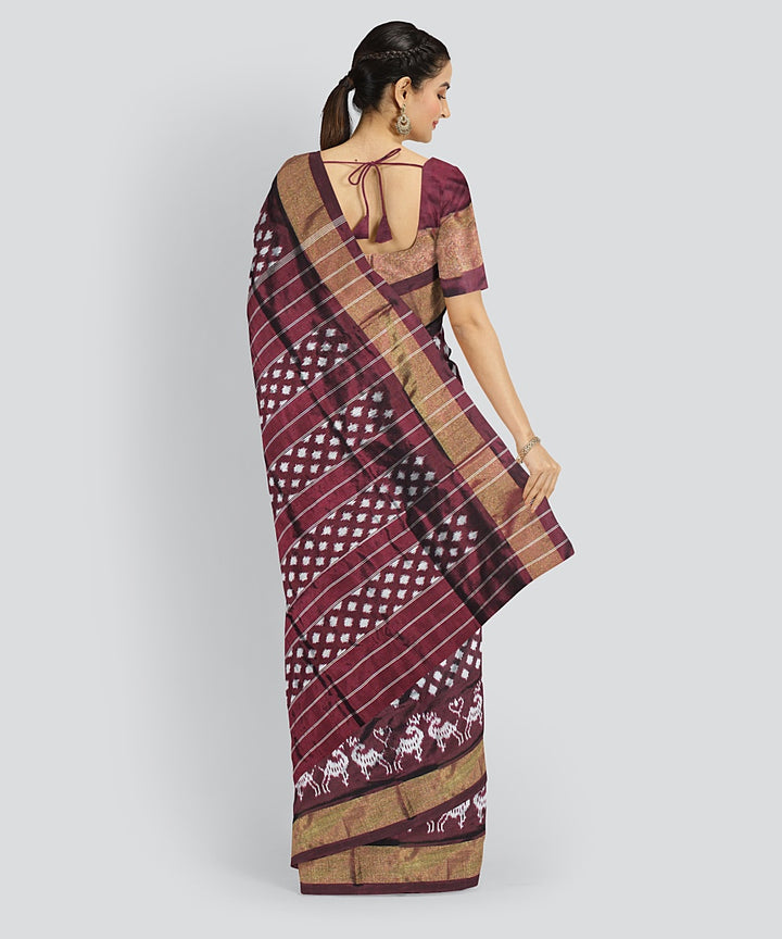 Brown white silk handloom pochampalli ikkat saree