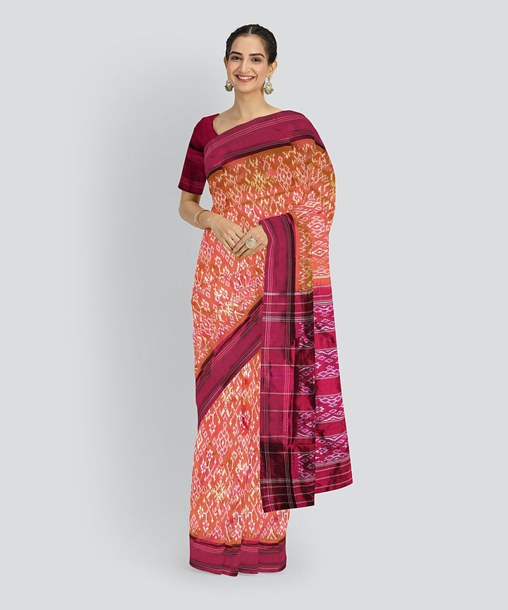 Orange pink silk handloom pochampalli ikkat saree