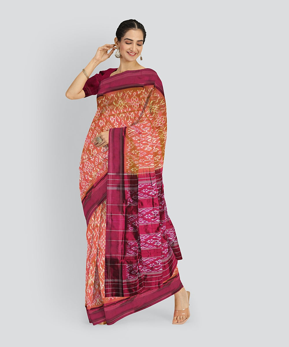 Orange pink silk handloom pochampalli ikkat saree