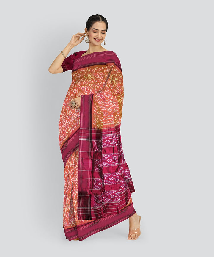 Orange pink silk handloom pochampalli ikkat saree
