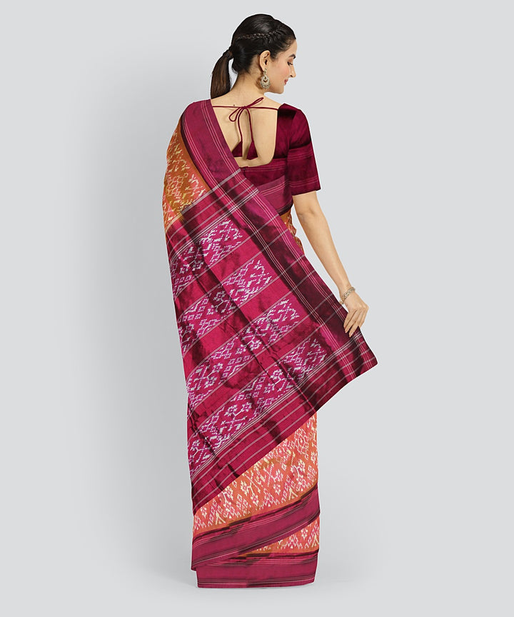 Orange pink silk handloom pochampalli ikkat saree