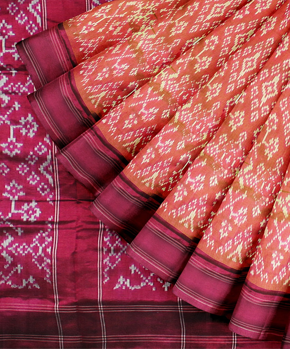 Orange pink silk handloom pochampalli ikkat saree