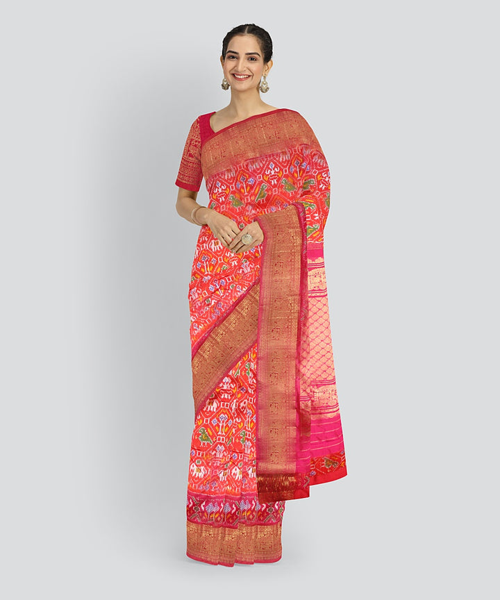 Orange red silk handloom pochampalli ikkat saree