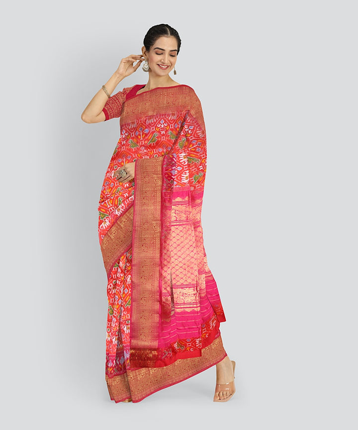 Orange red silk handloom pochampalli ikkat saree