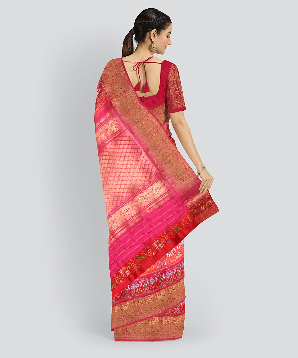 Orange red silk handloom pochampalli ikkat saree