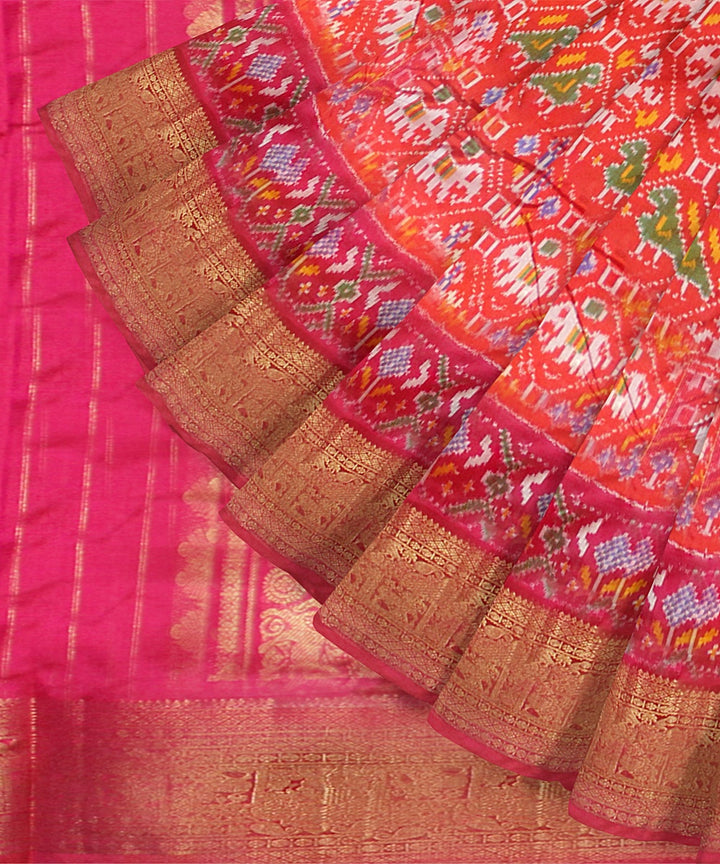Orange red silk handloom pochampalli ikkat saree