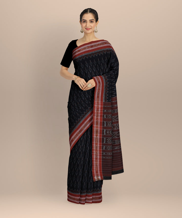 Black brown cotton handwoven nuapatna saree