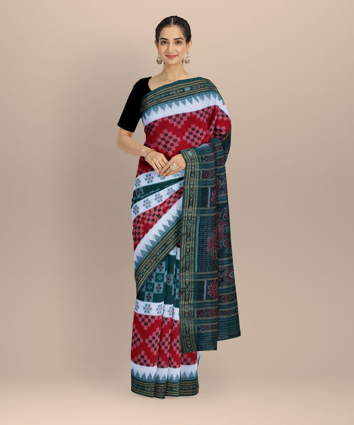 Orange green cotton handwoven nuapatna saree