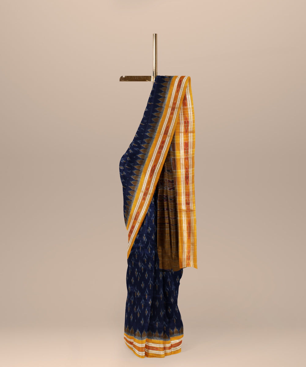 Navy blue yellow cotton handwoven nuapatna saree