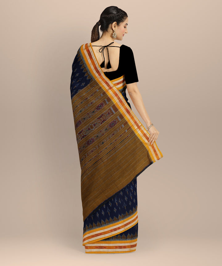 Navy blue yellow cotton handwoven nuapatna saree