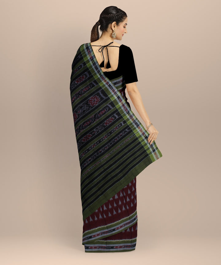 Red olive green cotton handwoven nuapatna saree