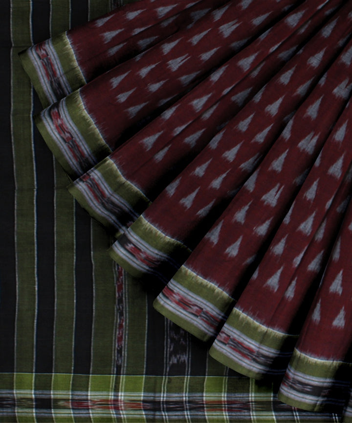 Red olive green cotton handwoven nuapatna saree