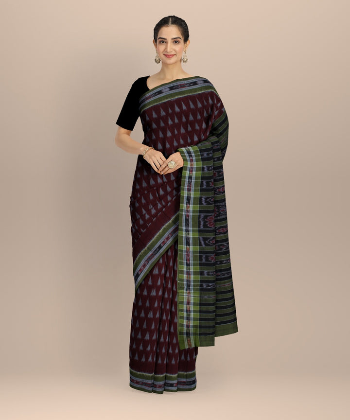 Red olive green cotton handwoven nuapatna saree