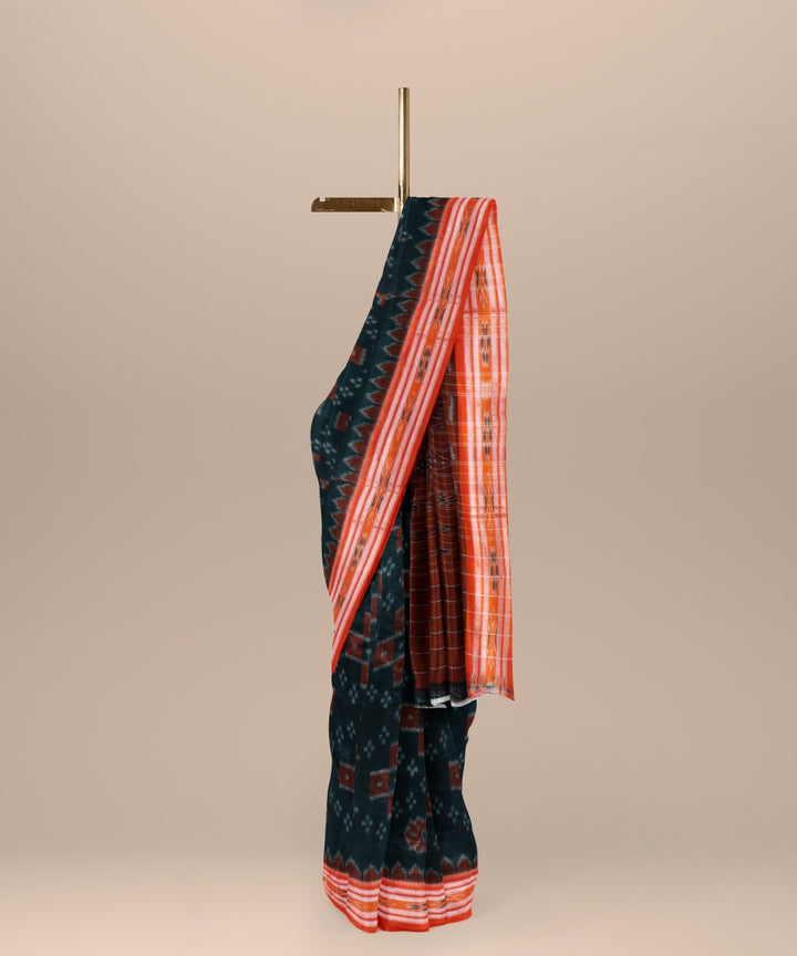 Dark green orange cotton handwoven nuapatna saree