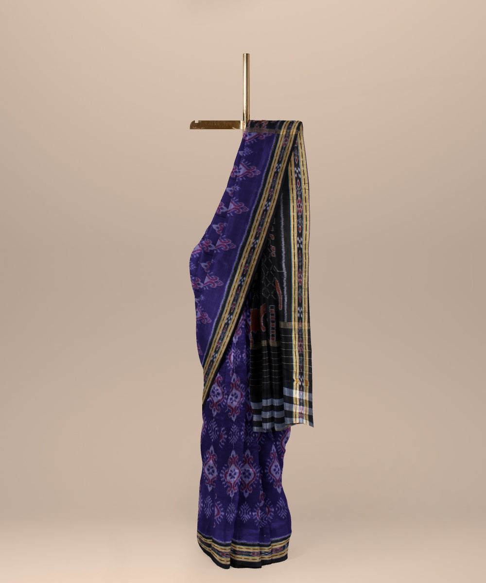 Purple black cotton handwoven nuapatna saree