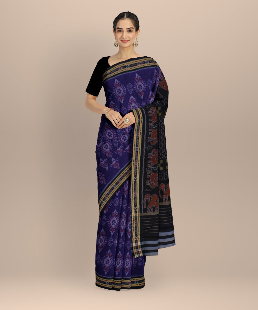 Purple black cotton handwoven nuapatna saree