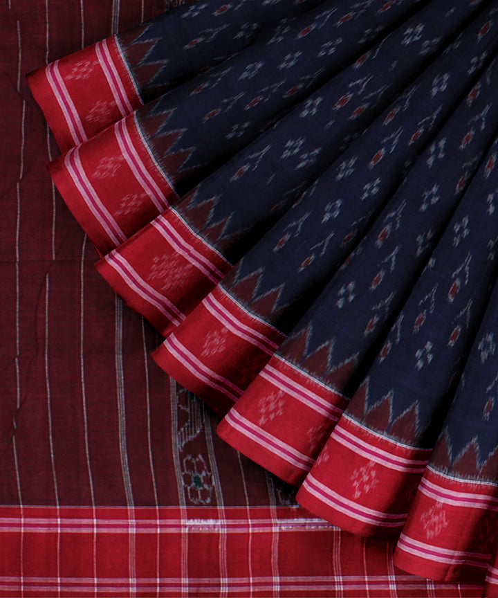 Navy blue red handwoven nuapatna cotton saree