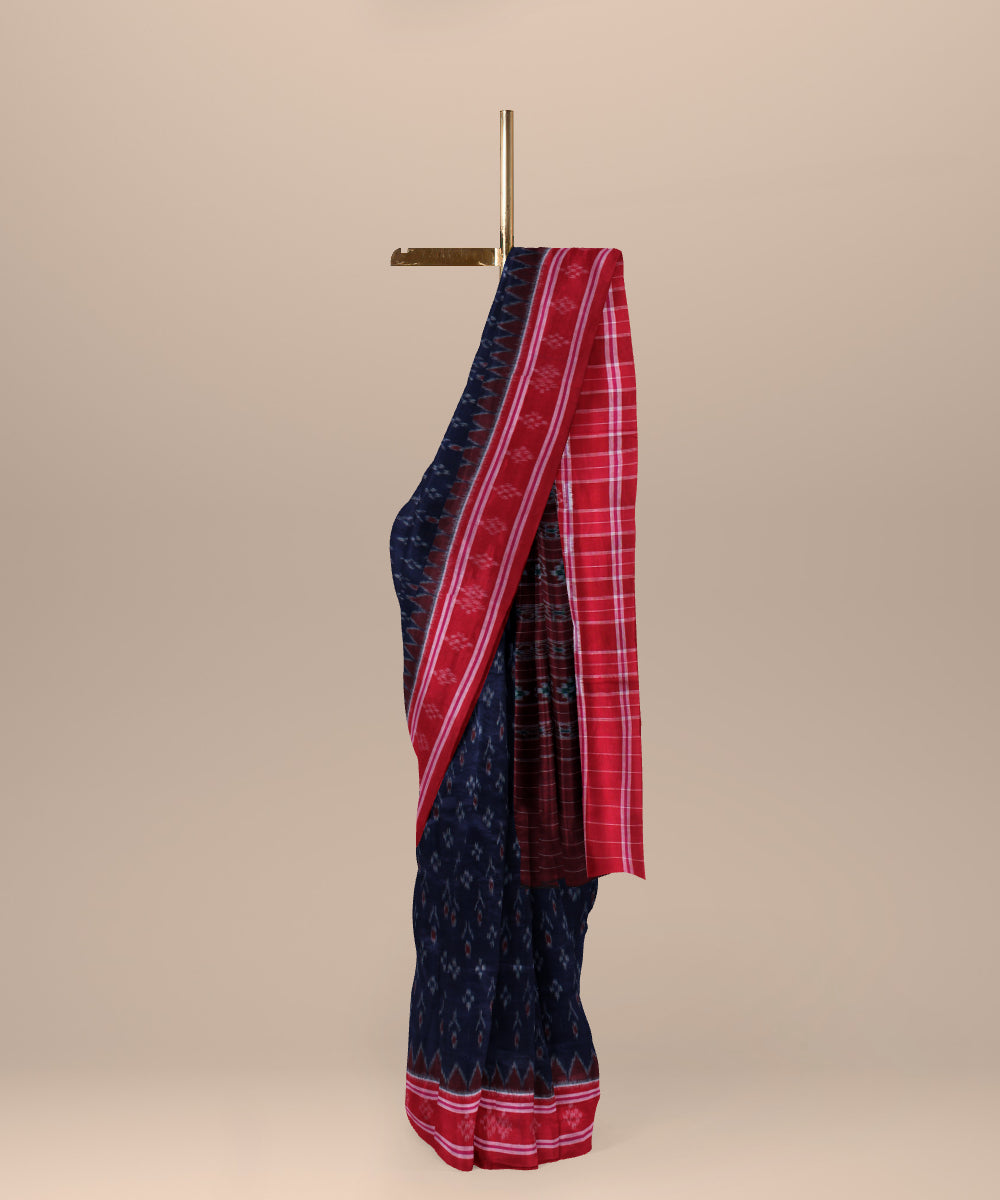 Navy blue red handwoven nuapatna cotton saree