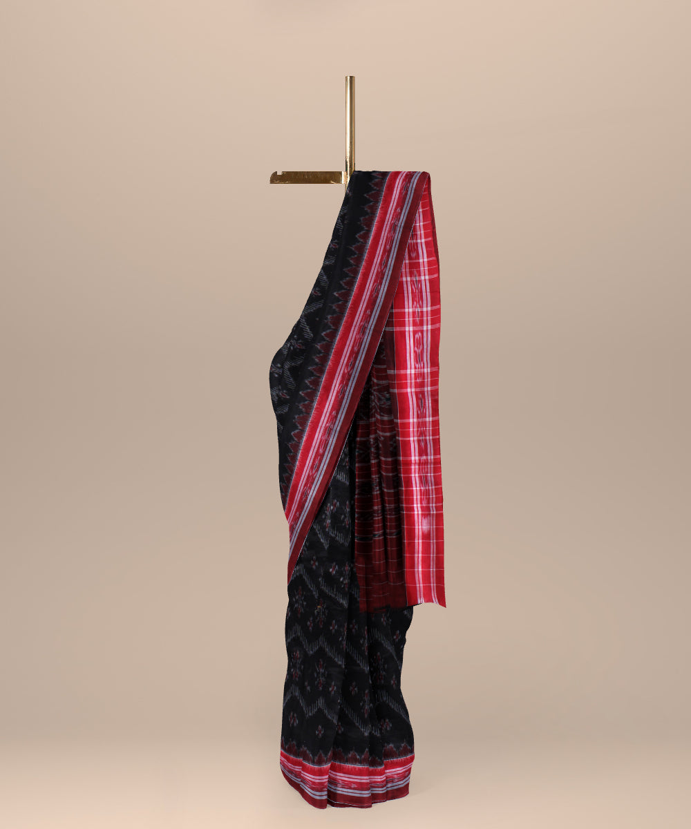 Olive green red cotton handwoven nuapatna saree