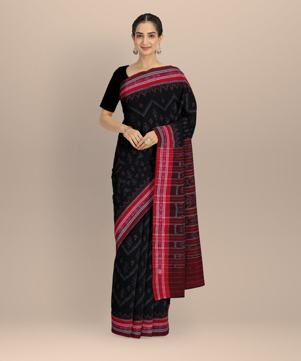 Olive green red cotton handwoven nuapatna saree